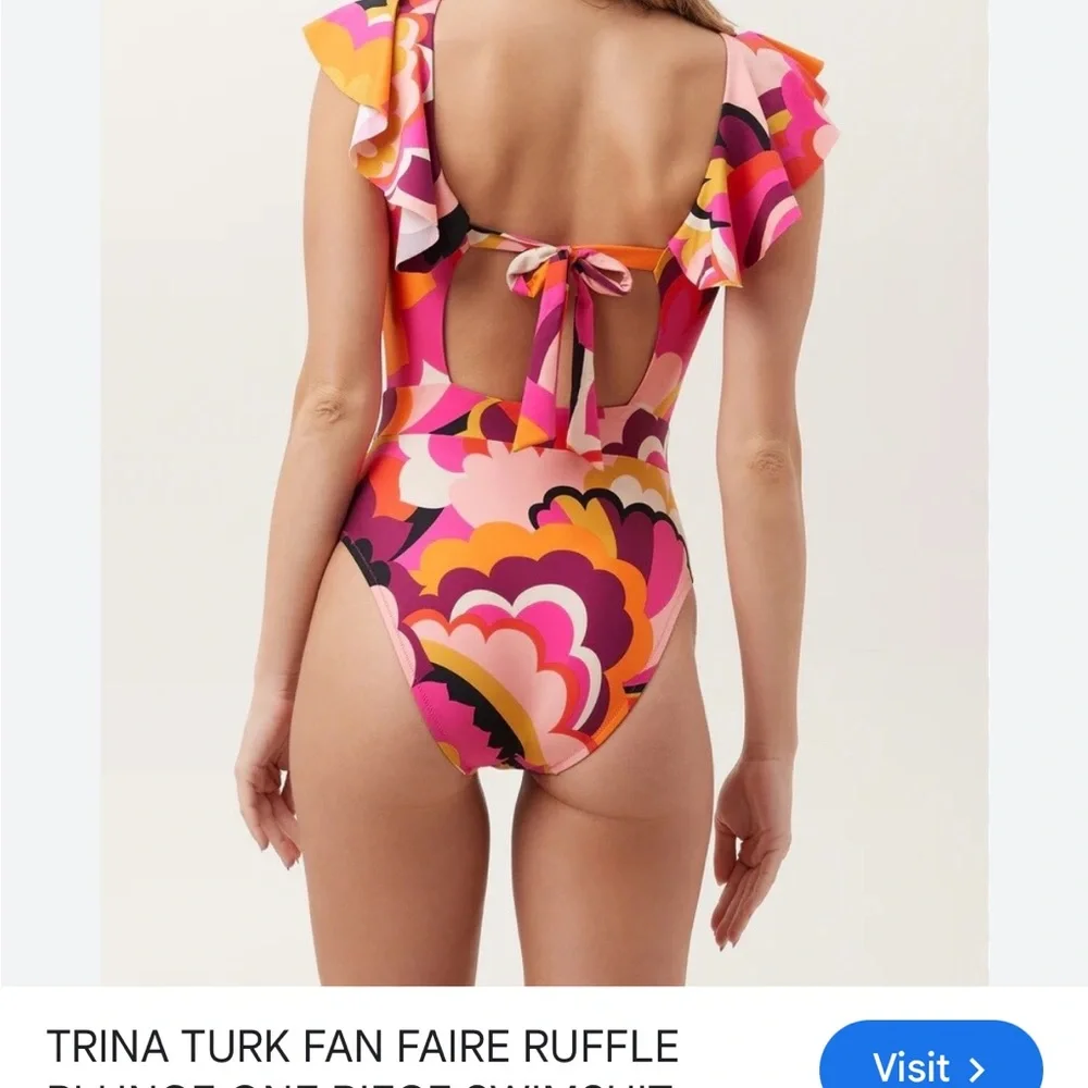 Ruffle V-Neck One-Piece Swimsuit in Multi Pink-Orange Print